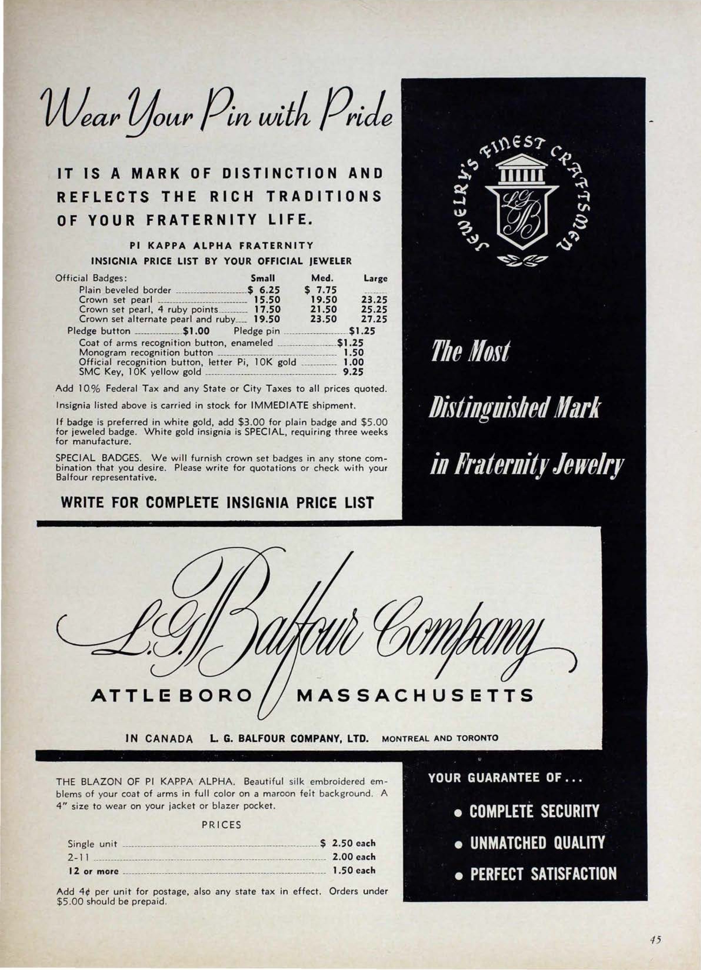 L. G. Balfour Company Ltd. Advertisement, March 1963
